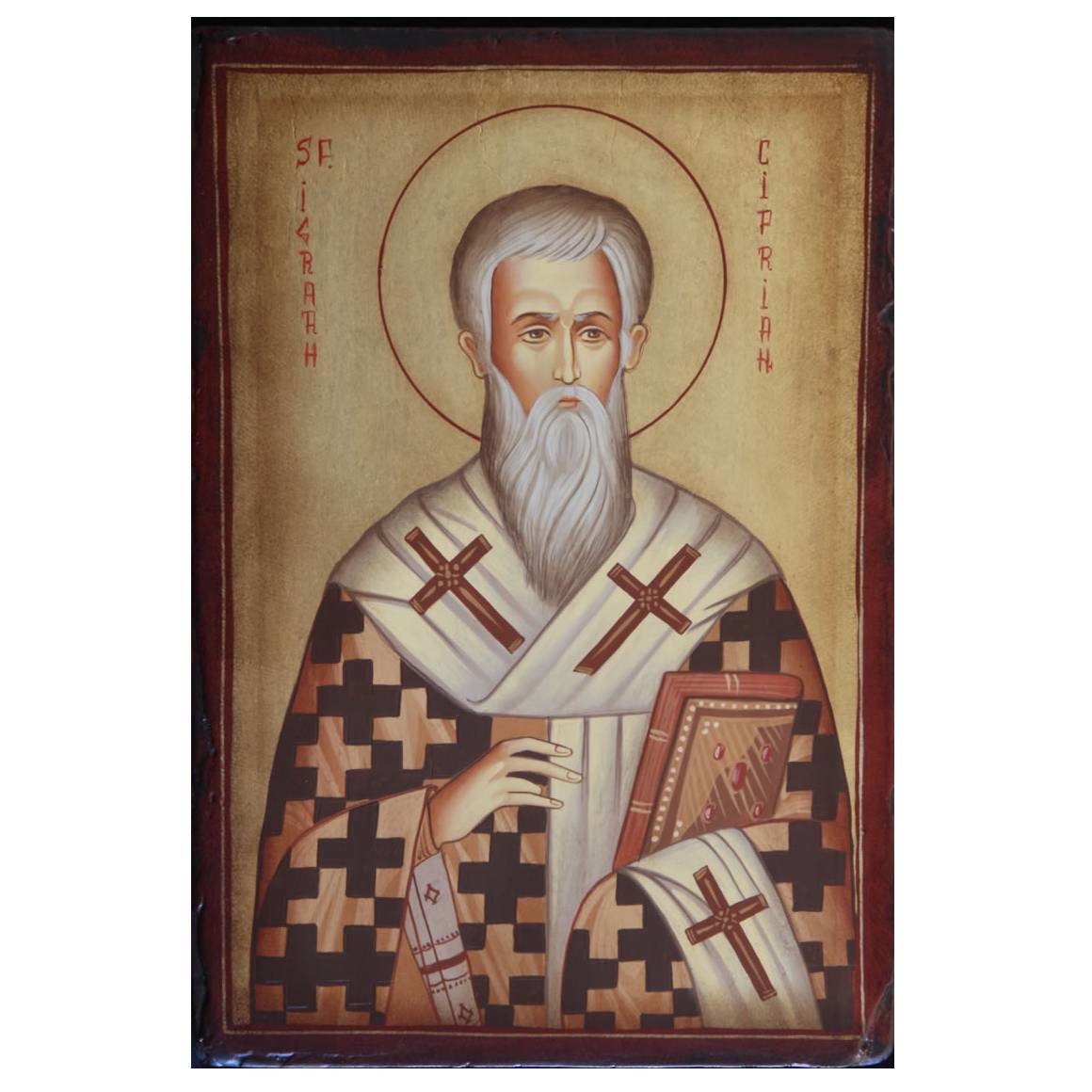 Icoana pictata pe lemn Sf. Ciprian, Artizanat Opait, 14X10cm