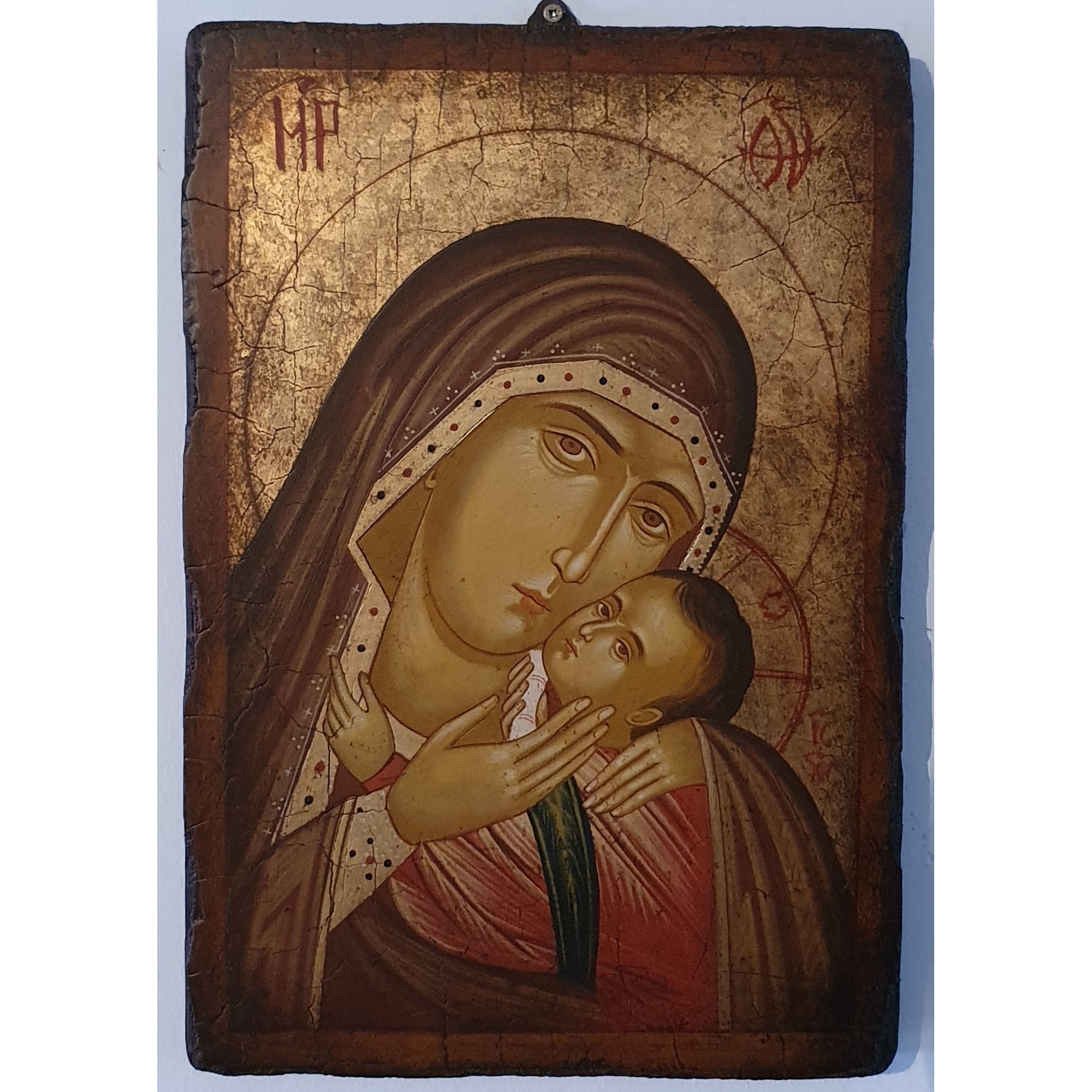 Icoana pictata pe lemn Bizantina Speciala Maica Domnului 21, Artizanat Opait, 44x32cm