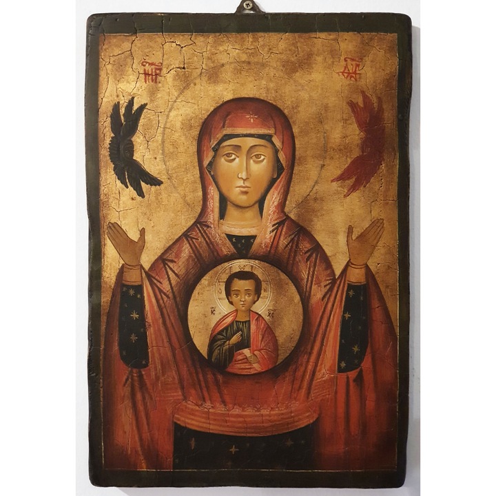 Icoana pictata pe lemn Bizantina Speciala Maica Domnului 2, Artizanat Opait, 44x32cm