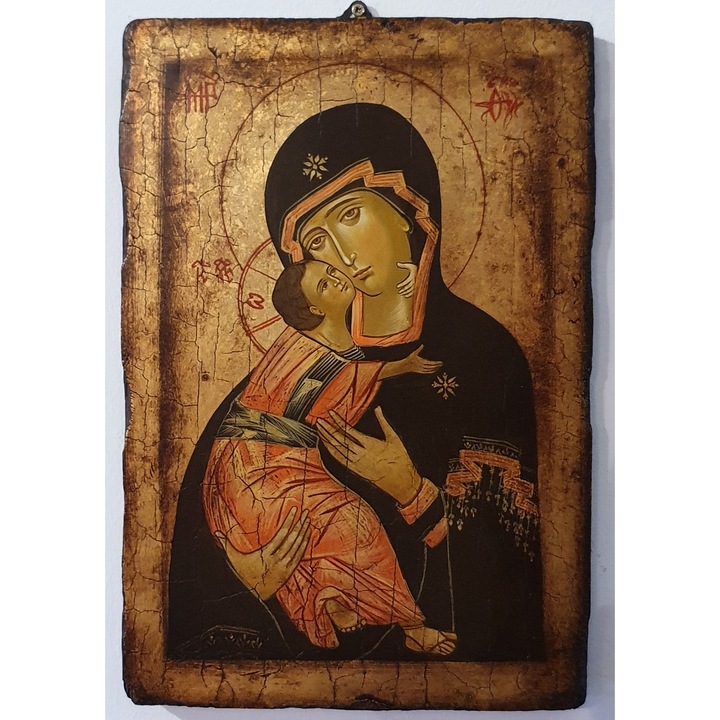 Icoana pictata pe lemn Bizantina Speciala Maica Domnului 19, Artizanat Opait, 42x32cm