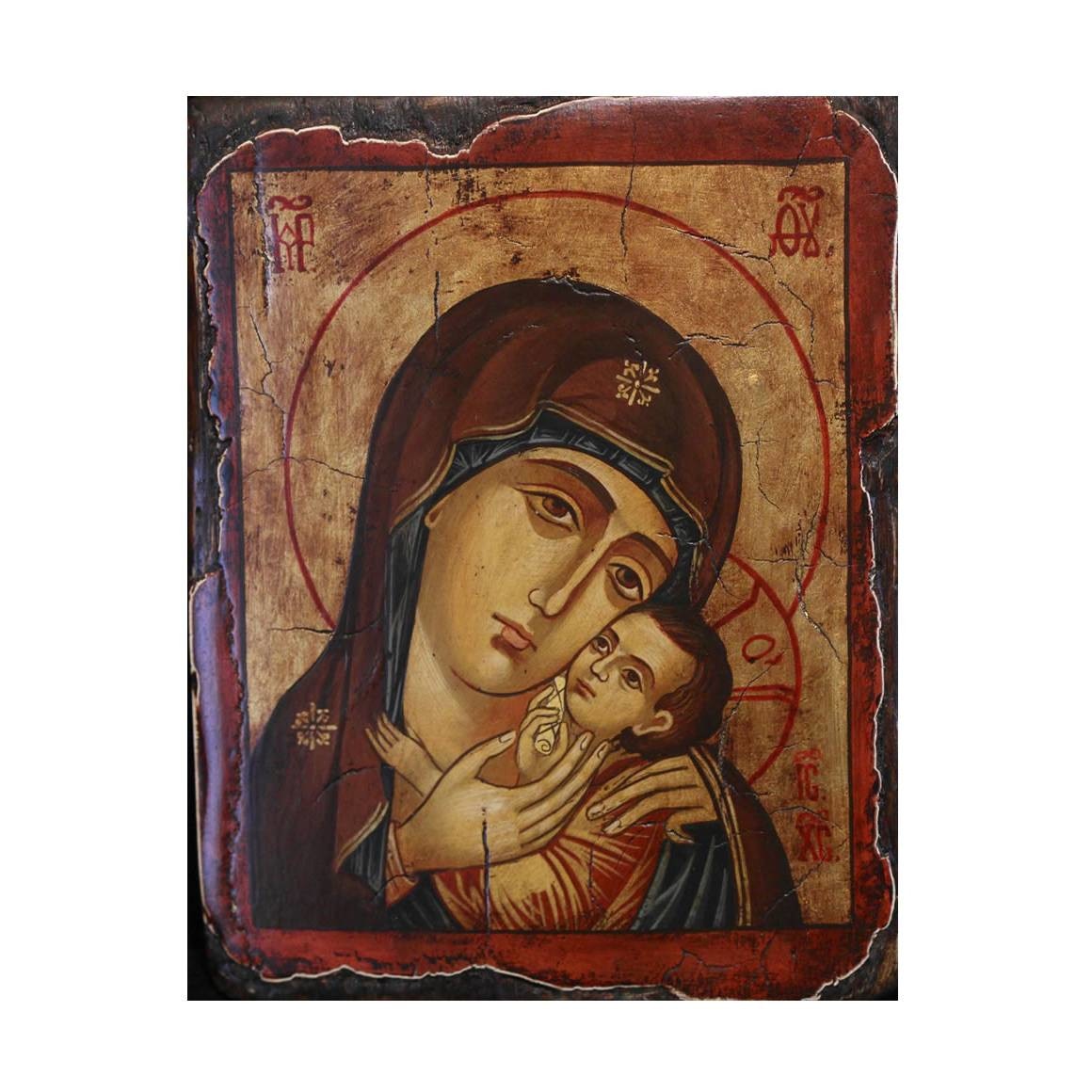 Icoana pictata pe lemn Bizantina Speciala Maica Domnului 17, Artizanat Opait, 32x22cm