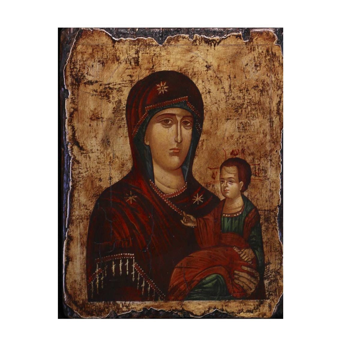 Icoana pictata pe lemn Bizantina Speciala Maica Domnului 13, Artizanat Opait, 14x10cm