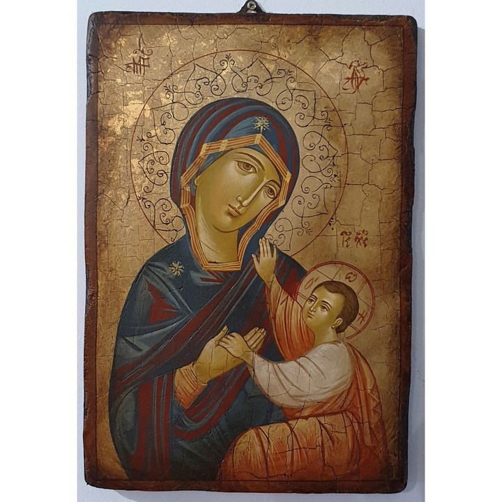 Fára festett ikon Bizánci Különleges Istenanya 12, Opait Crafts, 32x22cm