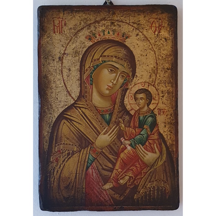 Icoana pictata pe lemn Bizantina Speciala Maica Domnului 11 , Artizanat Opait, 14x10cm