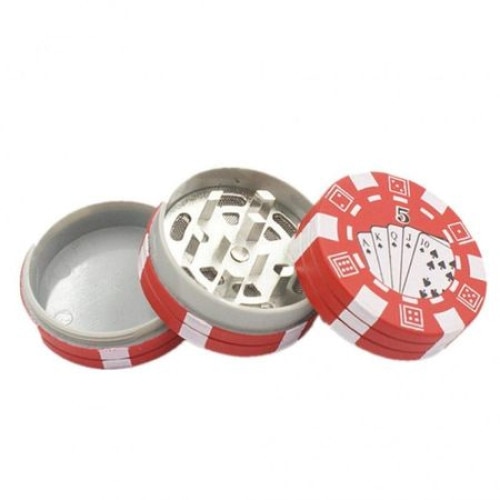 Grinder tocat tutun 40 mm, metalic, Poker Chips Rosu