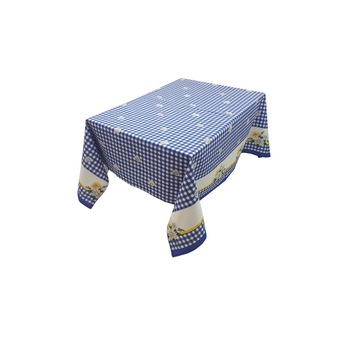 Fata de masa cu carouri alb si albastre si margarete CASA GINO , bumbac 100%, 150X160, masa 6 persoane, Albastru cu margarete Fata de masa cu carouri alb si albastre si margarete CASA GINO , bumbac 100%, 150X160, masa 6 persoane, Albastru cu margarete