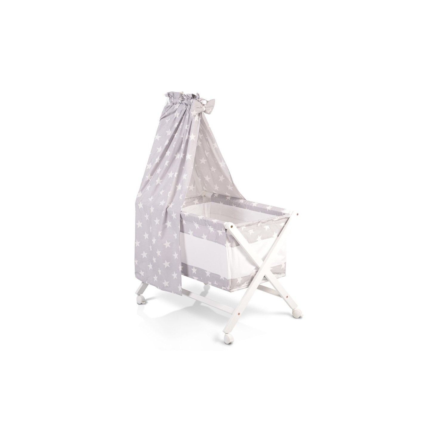 Patut bebe, lemn, cu saltea, gri cu stele