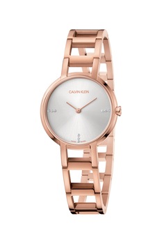 Calvin Klein, Ceas analog decorat cu diamante, Auriu rose/Alb Calvin Klein, Ceas analog decorat cu diamante, Auriu rose/Alb