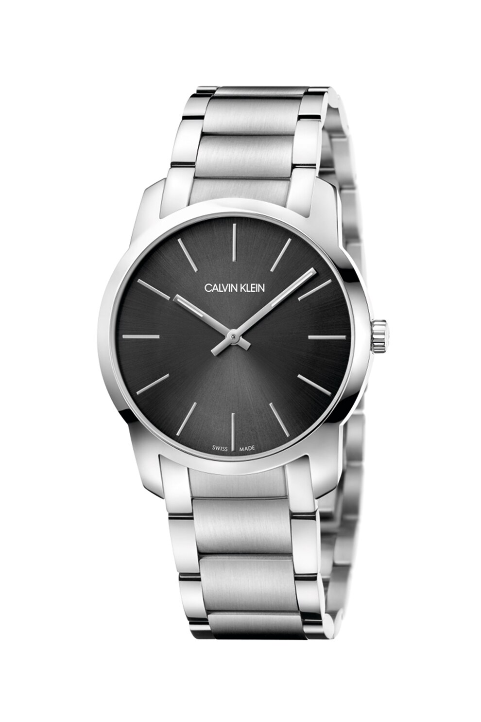 Calvin Klein, Ceas rotund analog cu bratara metalica, Argintiu/Negru