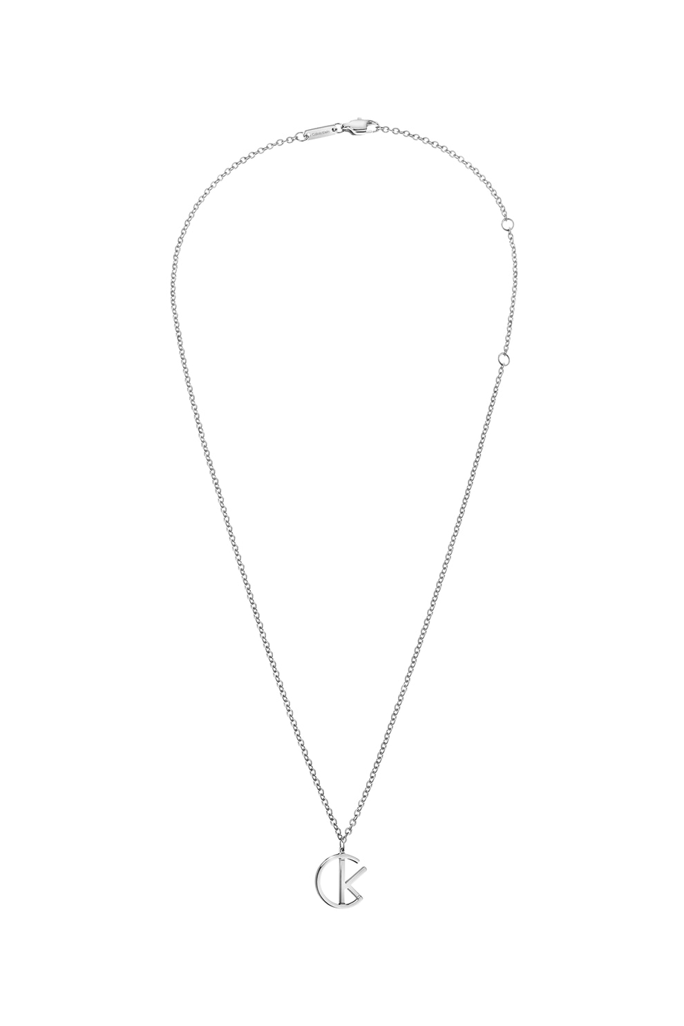 Calvin Klein, Colier din otel inoxidabil cu pandantiv logo, Argintiu