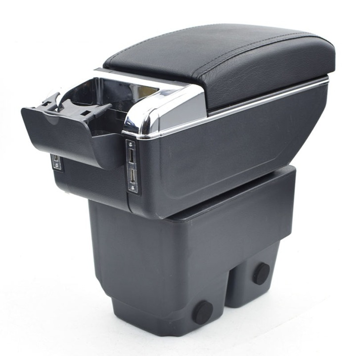 Cotiera pentru Ford Fiesta 6 MK6 7 MK7 (06.2008-01.2017), AVR®, model 7H, negru, piele ecologica, USB-uri