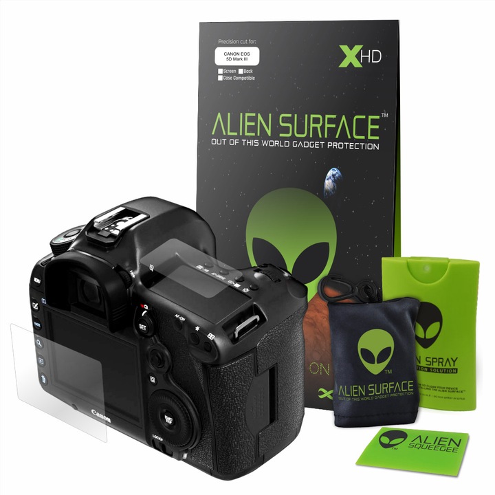 Alien Surface XHD, Canon EOS 5D Mark III, kijelzővédő fólia 1+1 ajándék + Alien Fiber törlőkendő