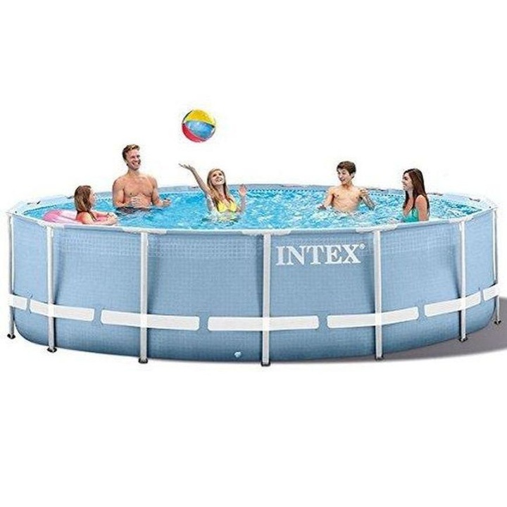 Steinbach 7405094 Intex Frame Prism Rondo családi medence szett, átmérő 457x107cm, papírszűrő, létra, talaj+takaró Többszínű