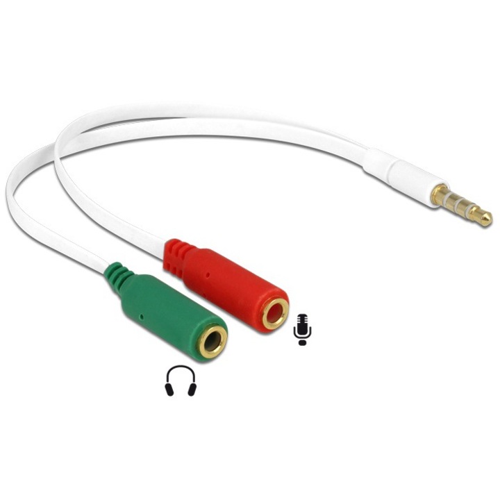 DeLock Headset Adapter 1x 3.5mm 4 pin Stereo jack male > 2x 3.5mm 3 pin Stereo jack female, 101451, Speciális átalakító