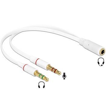 Adaptor casti 1 x 3.5 mm 4 pin Stereo jack mama la 2 x 3.5 mm 3 pin Stereo jack tata (IPhone), Delock - 65585 Adaptor casti 1 x 3.5 mm 4 pin Stereo jack mama la 2 x 3.5 mm 3 pin Stereo jack tata (IPhone), Delock - 65585