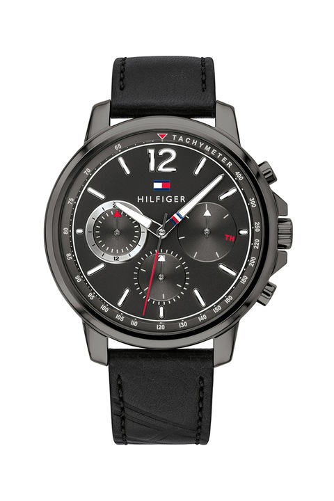 Tommy Hilfiger, Ceas cronograf cu o curea de piele, Negru