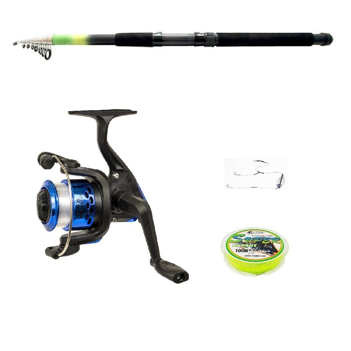 Set pescuit sportiv cu lanseta 2,4m, mulineta AK200, montura si fir