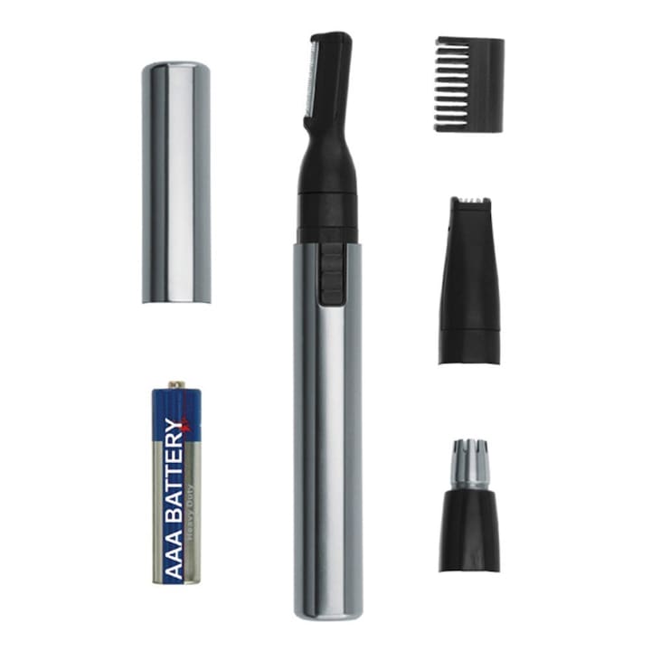 Trimmer pentru nas/urechi WAHL Micro Groomsman, Lavabil, 2 Capete de taiere, Gri/Negru
