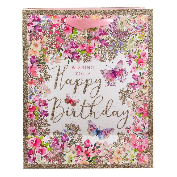 Punga de cadou medie - Pizazz Happy Birthday Floral