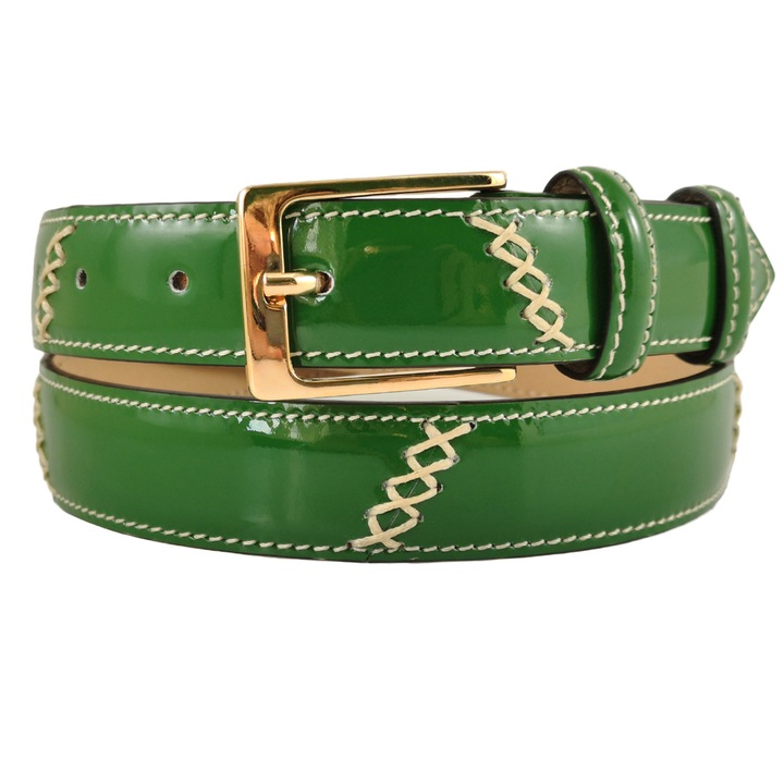 Curea de Dama din Piele Lacuita, 105-120 cm, Verde