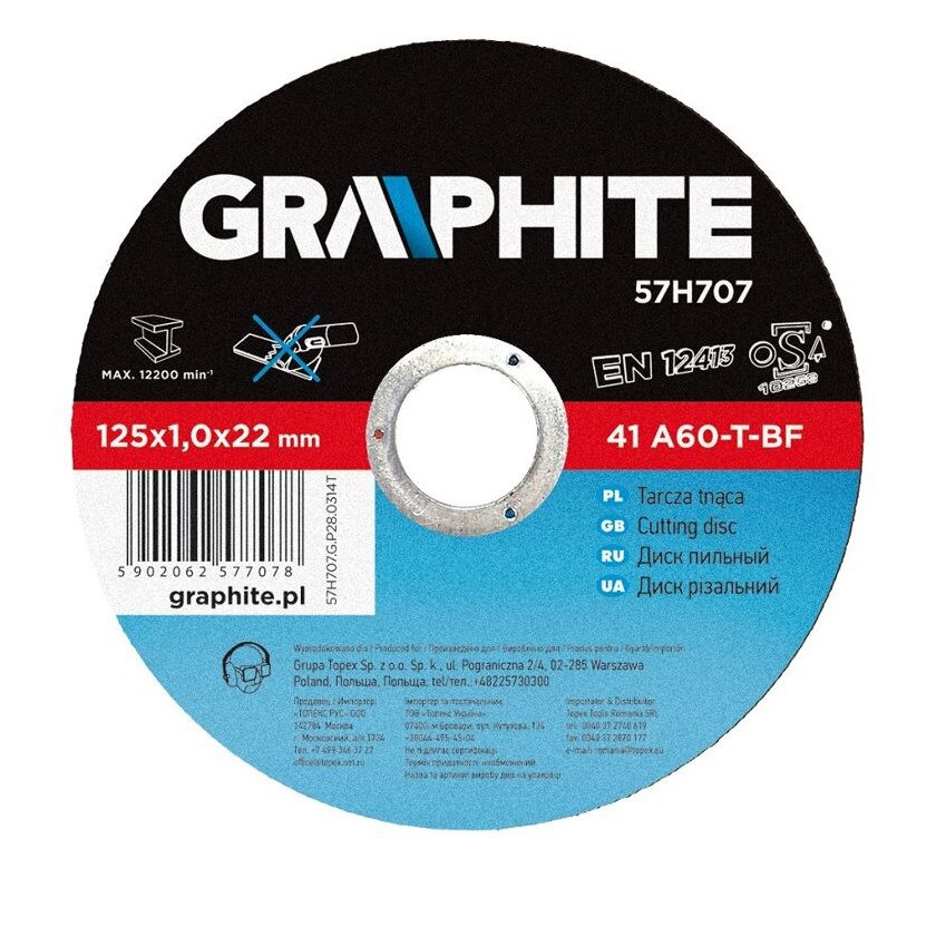 Disc de taiere pentru metal, 125x1x22.2 mm, Graphite 57H707
