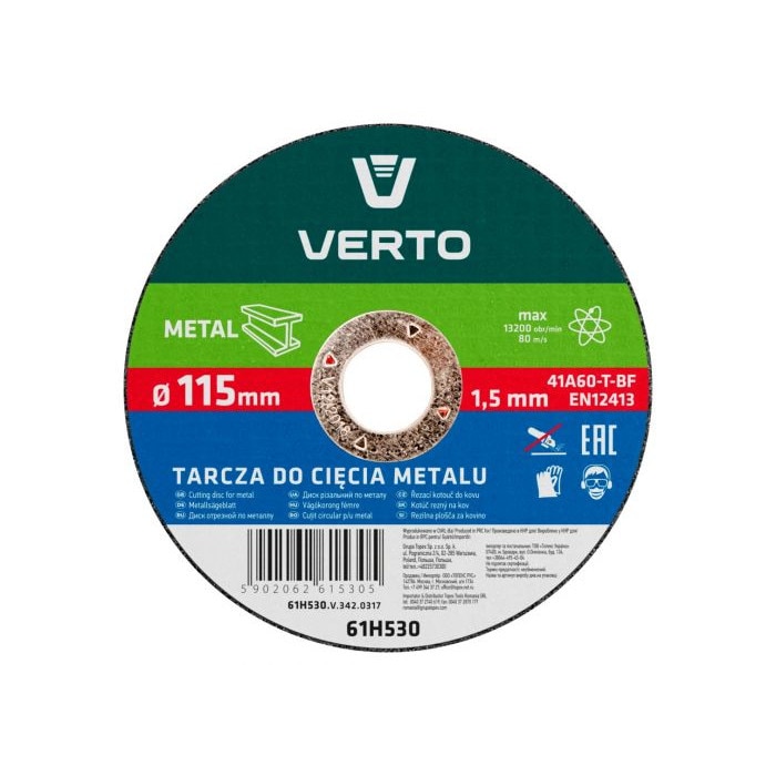 Disc de taiere pentru metal, 115x22.2mm, 61H530, Verto