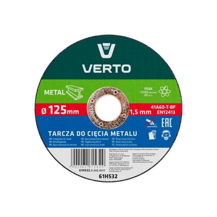 Disc de taiere pentru metal, 125x22.2mm, 61H532, Verto