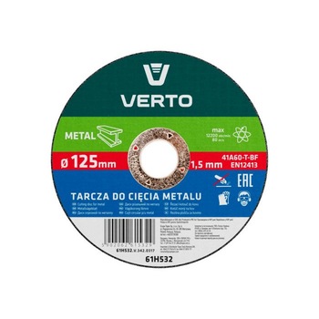Disc de taiere pentru metal, 125x22.2mm, 61H532, Verto Disc de taiere pentru metal, 125x22.2mm, 61H532, Verto
