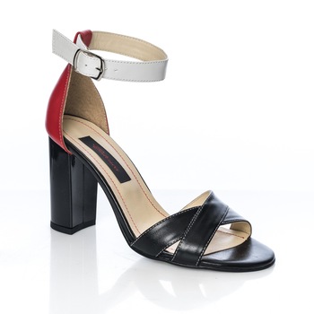 Sandale dama din piele naturala - Negru cu Rosu si Alb - S4 NRA Sandale dama din piele naturala - Negru cu Rosu si Alb - S4 NRA