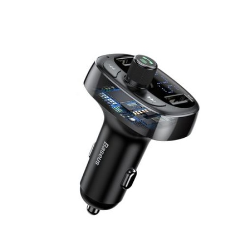 Incarcator Modulator FM Baseus T-Typed Bluetooth 2x USB 3.4A black