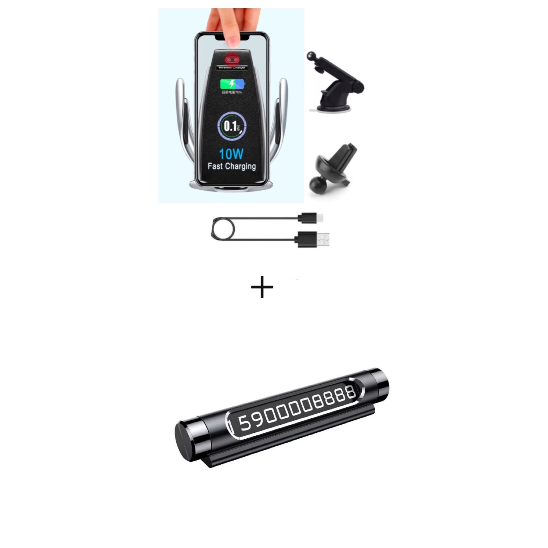 Smart sensor, Incarcator Wireless AutoSuport, FAST CHARGE, S5,10W pentru telefon, prindere grila ventilatie+ventuza+car parcare temporara