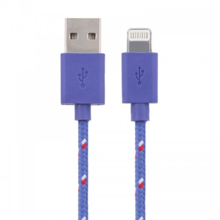 Кабел за данни/зареждане за iPhone, iPod, iPad, 1M, Purple-textile, BBL805