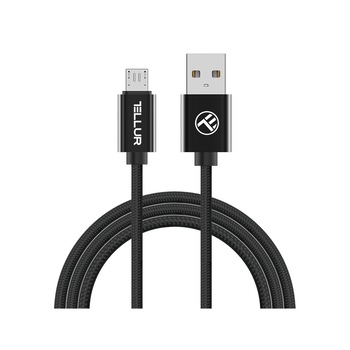 Cablu de date si incarcare EVO Tellur cu mufa microUSB, panzat, negru, 2m Cablu de date si incarcare EVO Tellur cu mufa microUSB, panzat, negru, 2m