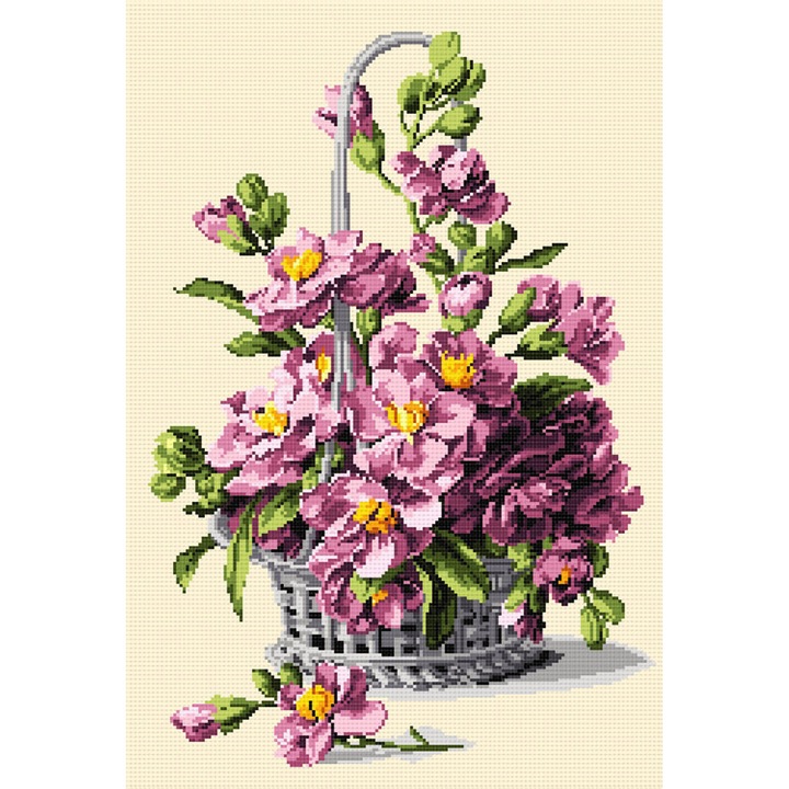 Goblen Cos cu magnolii , Hudemas , kit goblen imprimat pe panza , cu fire mouline