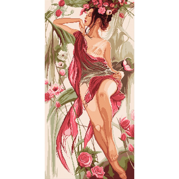 Goblen Vis in roz , Hudemas , kit goblen imprimat pe panza , cu fire mouline