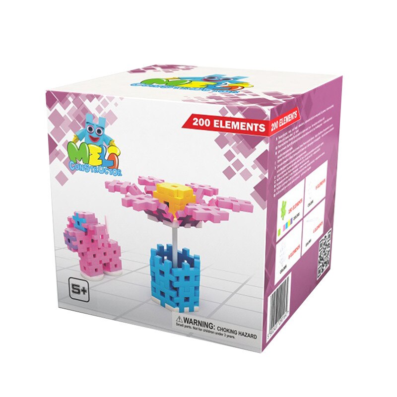 Set de constructie creativa, Meli, Constructor Pink 200 piese