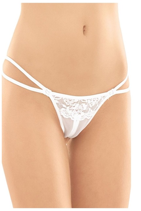 Bikini, Softline, G-string 2304, tul si dantela, cu decupaj, semitransparent, alb