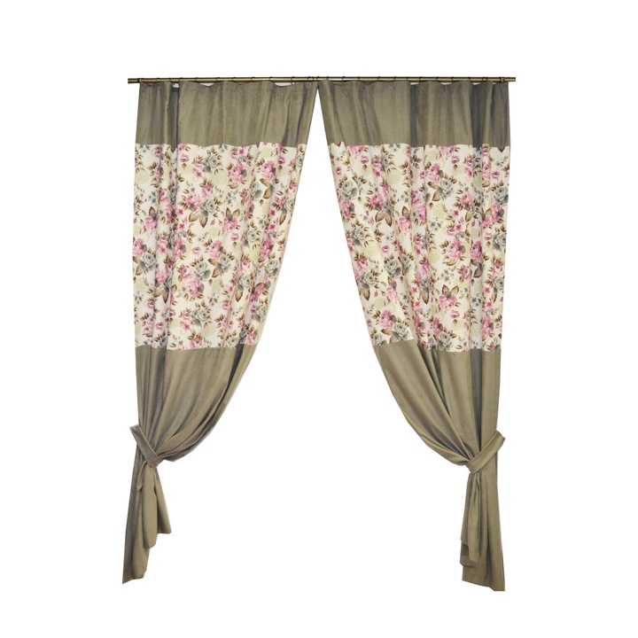 Draperie Velaria gri cu parte inflorata, 270 x 252 cm