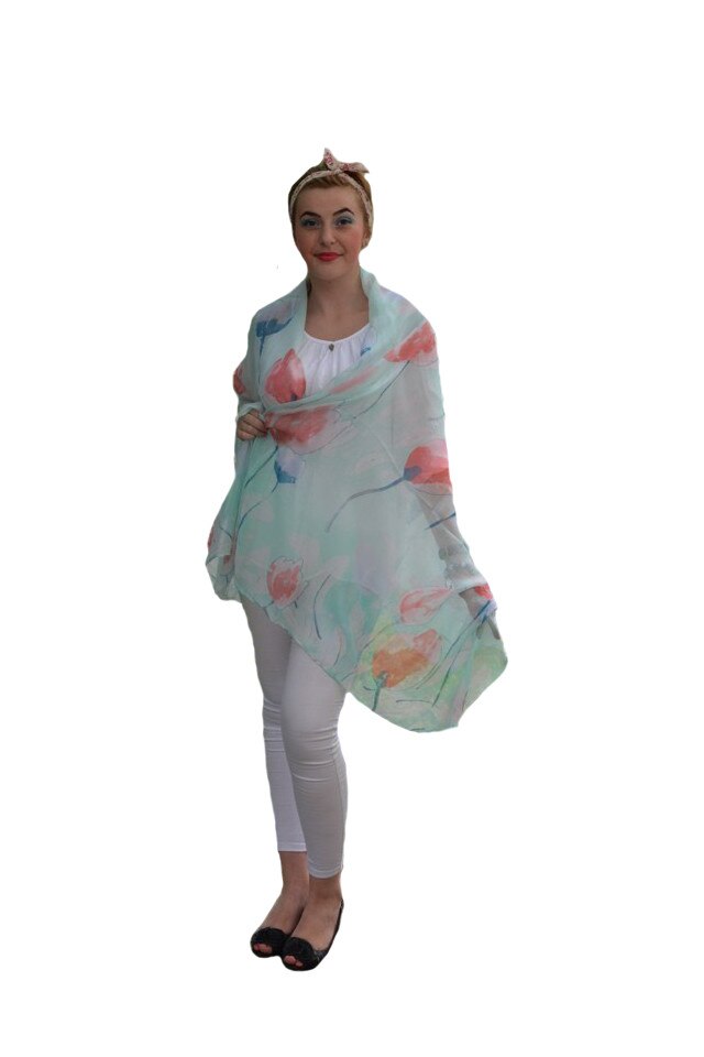 Esarfa casual de culoare verde deschis, din vascoza de calitate, D&J Exclussive