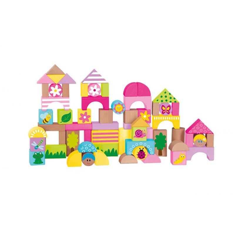 Cuburi de constructie Woodyland pictate 12 piese