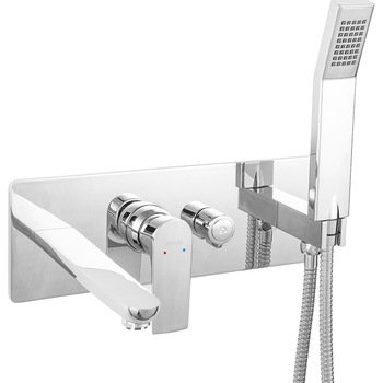 Baterie incastrabila pentru cada si dus, cu pipa + Set de dus, Crom, echipat cu prelator AirMix Baterie incastrabila pentru cada si dus, cu pipa + Set de dus, Crom, echipat cu prelator AirMix