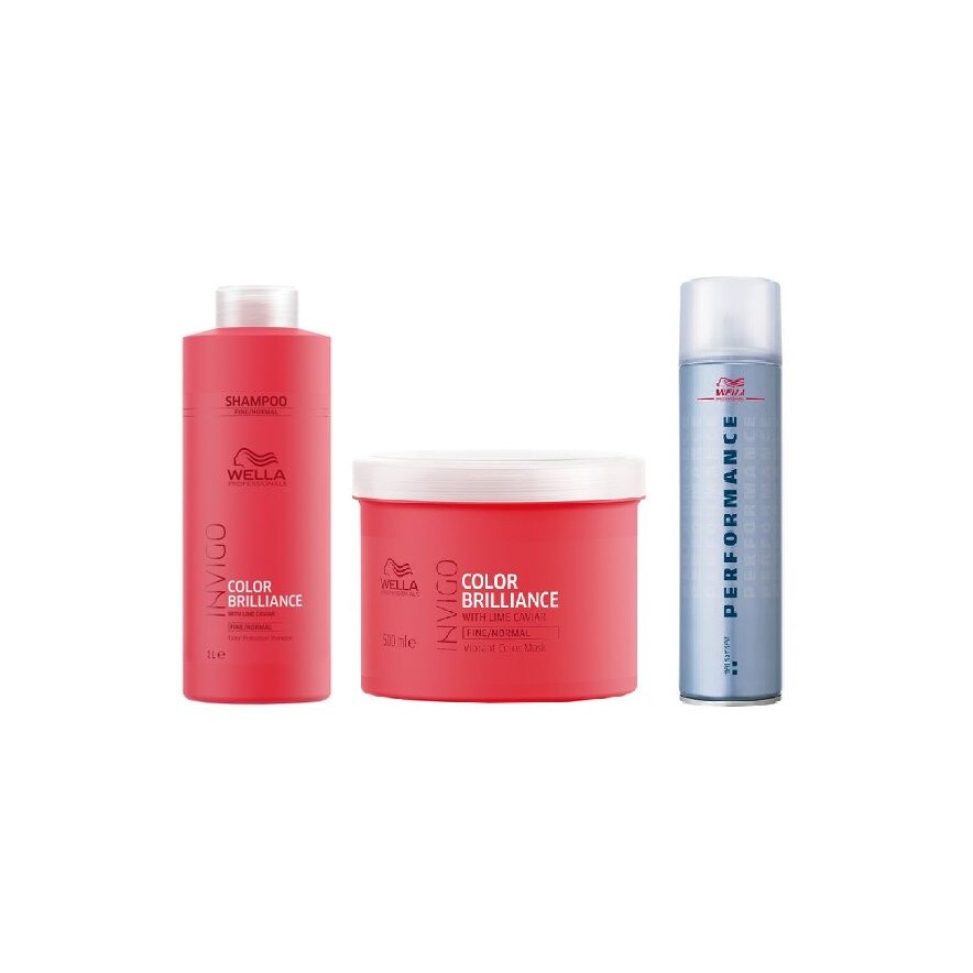 Set Wella Professionals: Sampon Invigo Color Brilliance fin/normal 1000ml + Masca Invigo Color Brilliance fin/normal 500ml + Wella Professionals Performance fixativ 500ml