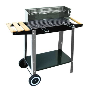 Gratar cu roti, 52X25cm, Metal si Lemn, Negru si Rosu Gratar cu roti, 52X25cm, Metal si Lemn, Negru si Rosu