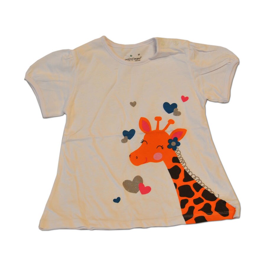 Tricou cu maneca scurta, Jumping Beans, 18 luni, alb cu girafa