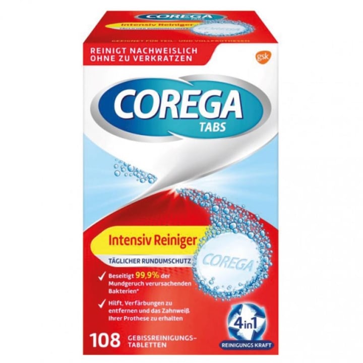 Set 136 Tablete efervescente pentru curatarea si igienizarea protezei dentare cu formula BIO, Corega
