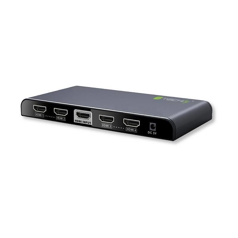 Splitter Techly AV HDMI 2.0, 1xIN, 4xOUT, 4K, Negru