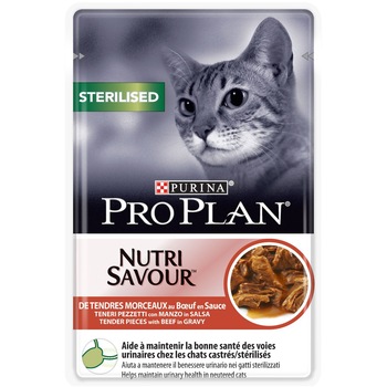 Hrana umeda pentru pisici Pro Plan Nutrisavour Sterilised, Vita, 24 buc x 85g