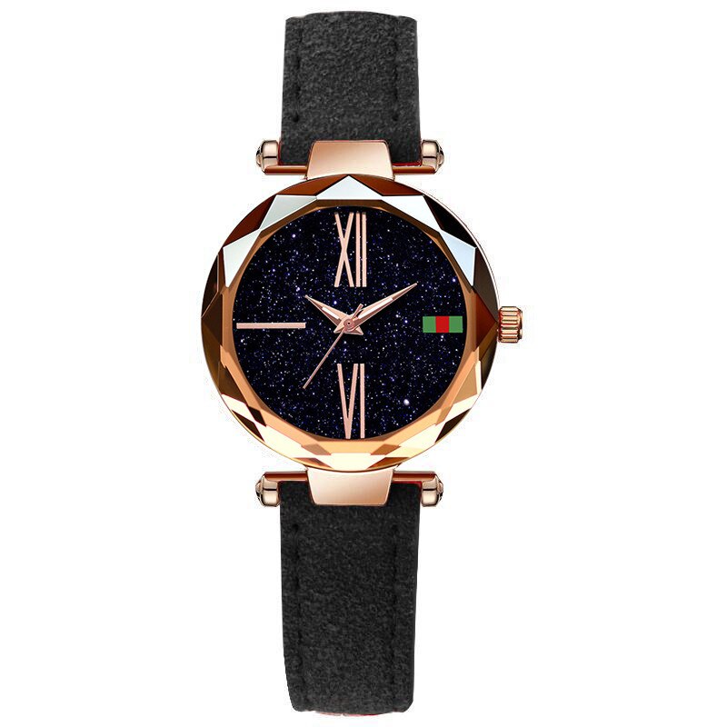 Ceas de dama Geneva Starry Sky, stil Fashion, curea piele, model negru, CS999