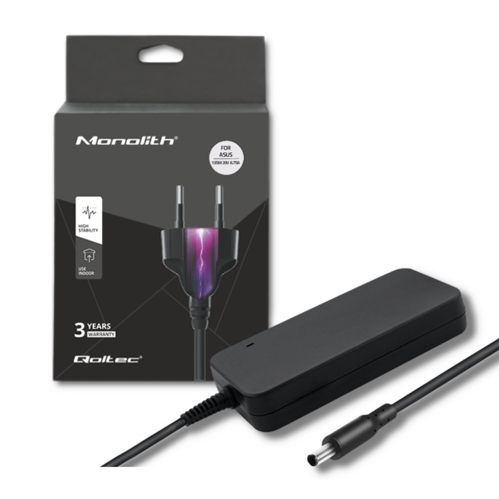 Tápegység, Qoltec, Asushez, 135W, 20V, 6.75A, 5.5*2.5, + tápkábel