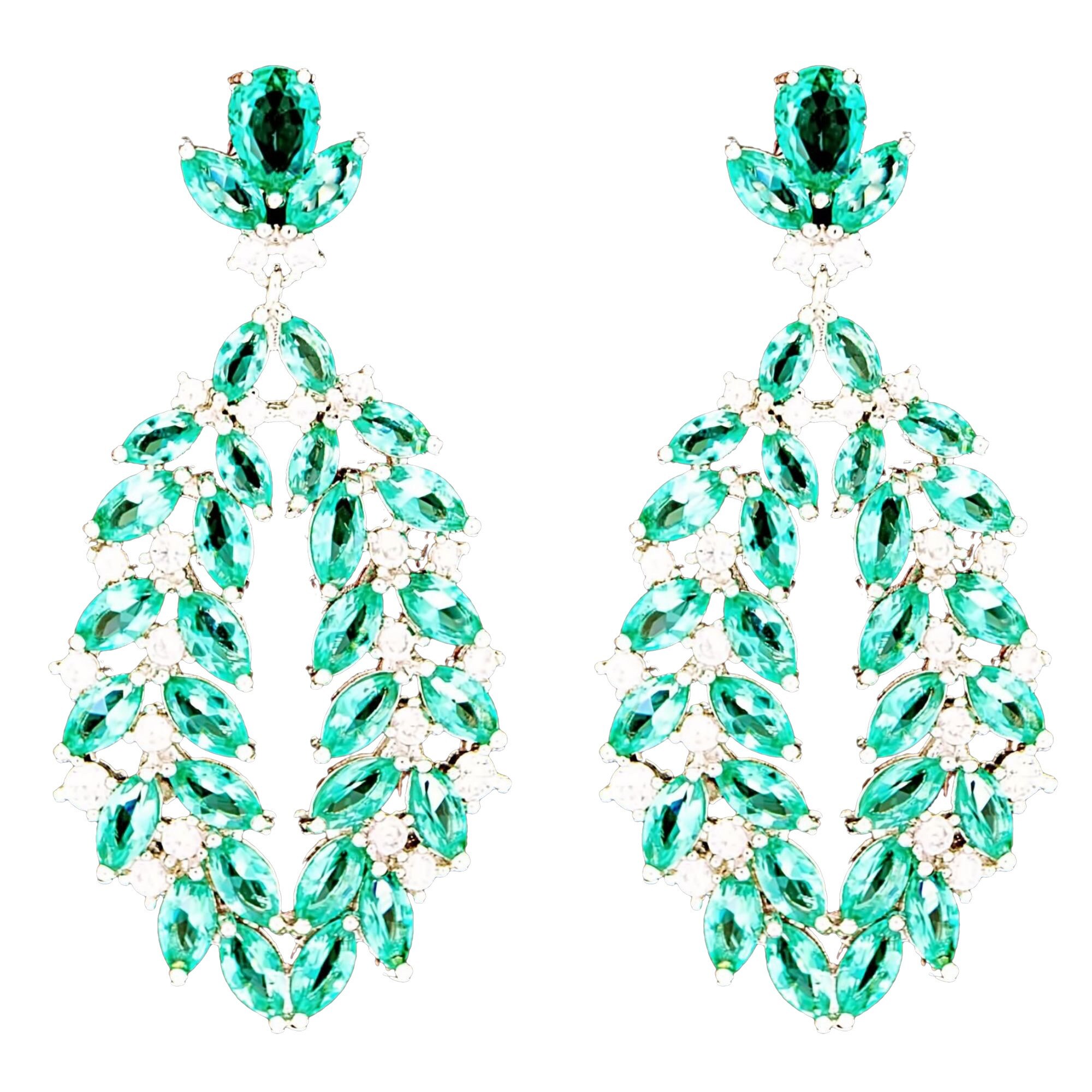 Cercei placati cu Aur 18K si Diamante, Omega Platinum & Emerald
